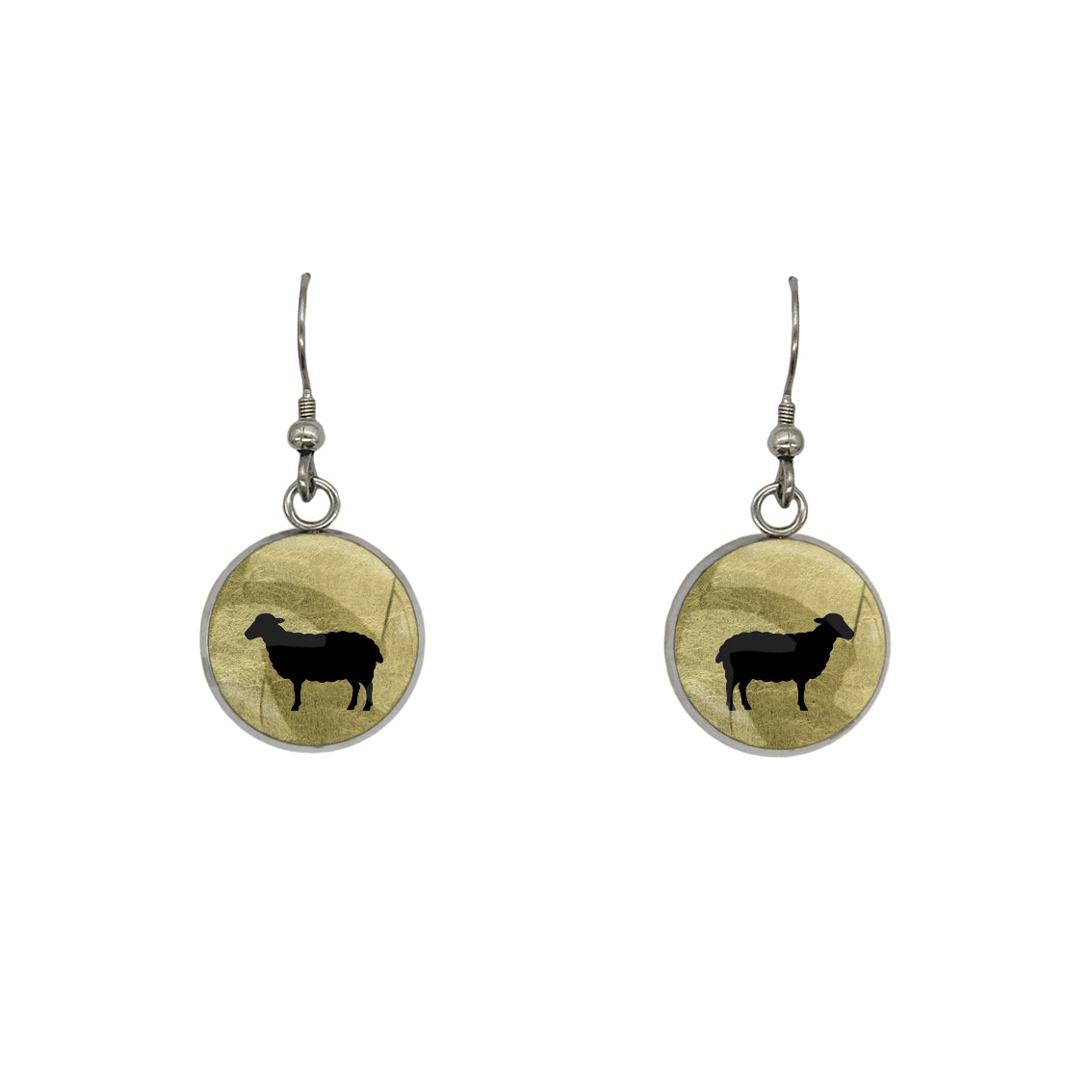 SHEEP DANGLE DROP CIRCLE EARRINGS - in Circle Box