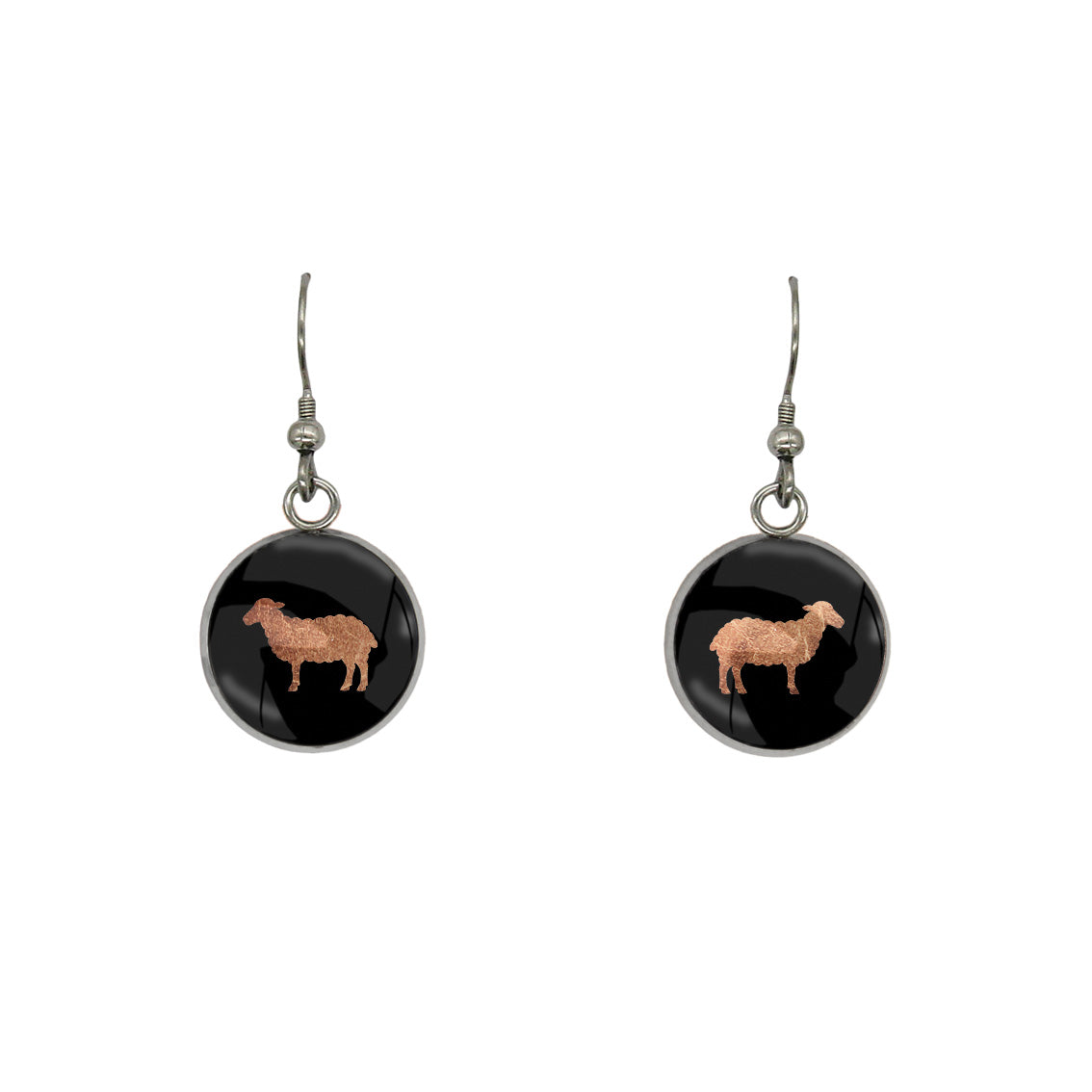 SHEEP DANGLE DROP CIRCLE EARRINGS - in Circle Box