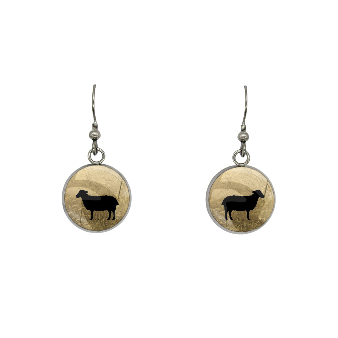 SHEEP DANGLE DROP CIRCLE EARRINGS - in Circle Box