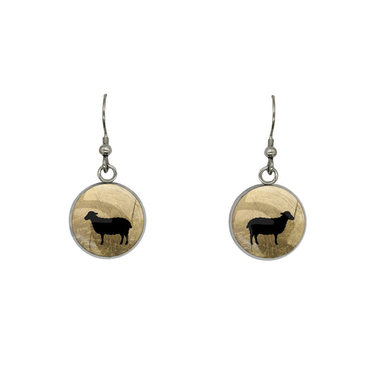 SHEEP DANGLE DROP CIRCLE EARRINGS - in Circle Box
