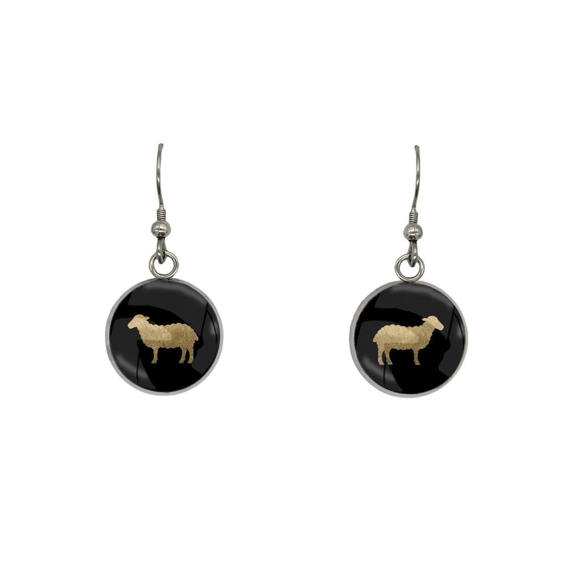 SHEEP DANGLE DROP CIRCLE EARRINGS - in Circle Box