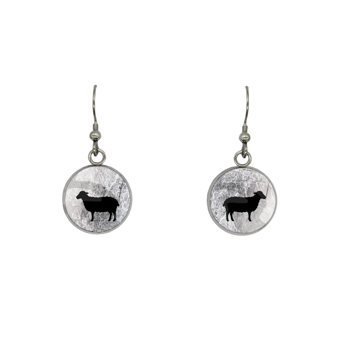 SHEEP DANGLE DROP CIRCLE EARRINGS - in Circle Box