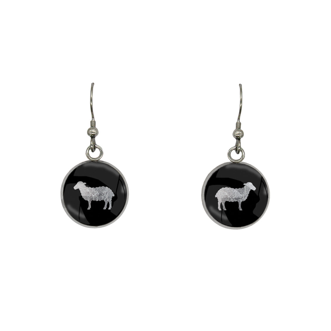 SHEEP DANGLE DROP CIRCLE EARRINGS - in Circle Box