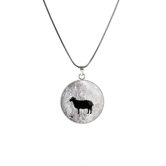SHEEP CIRCLE PENDANT ON A CHAIN NECKLACE - on Satchel