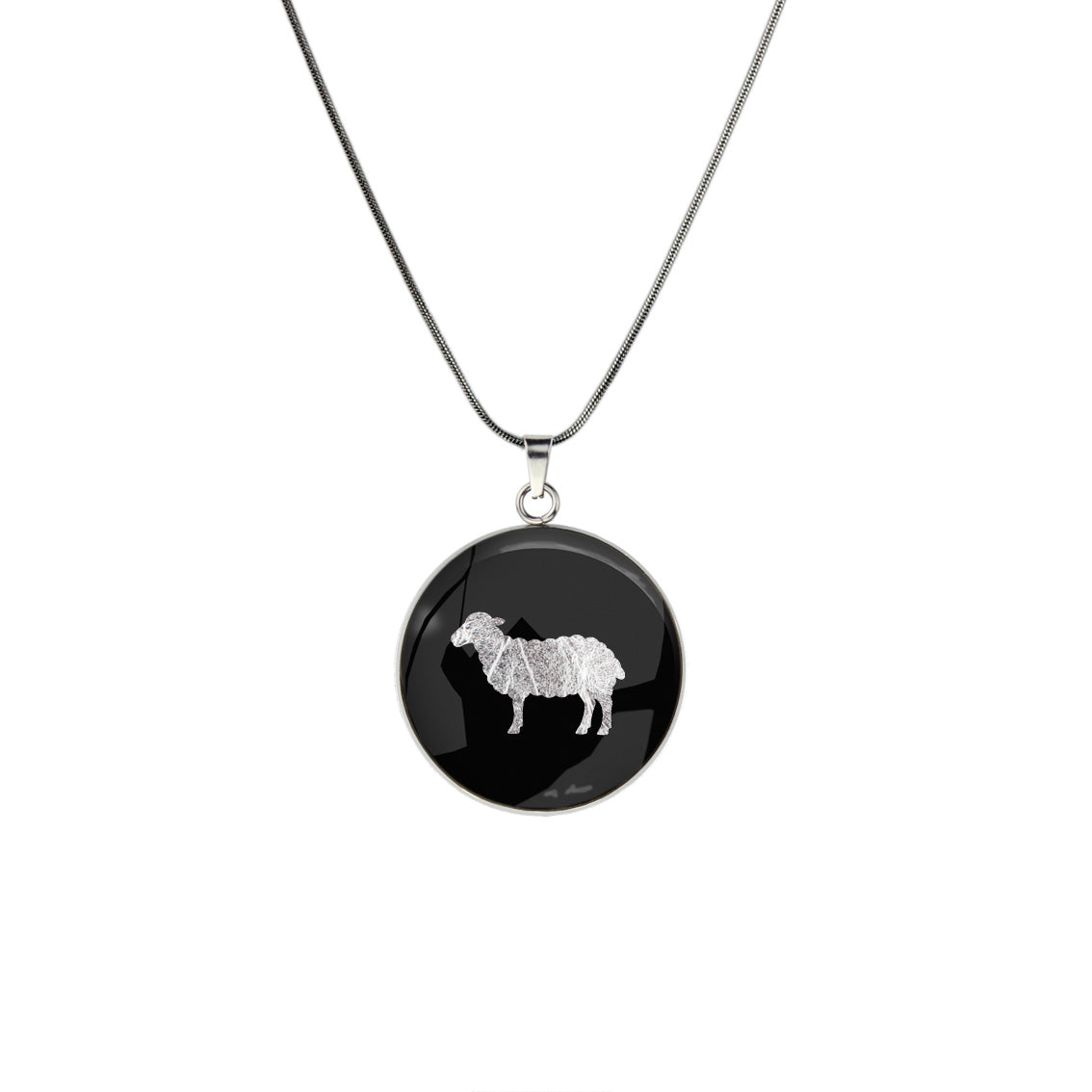 SHEEP CIRCLE PENDANT ON A CHAIN NECKLACE - in Circle Box