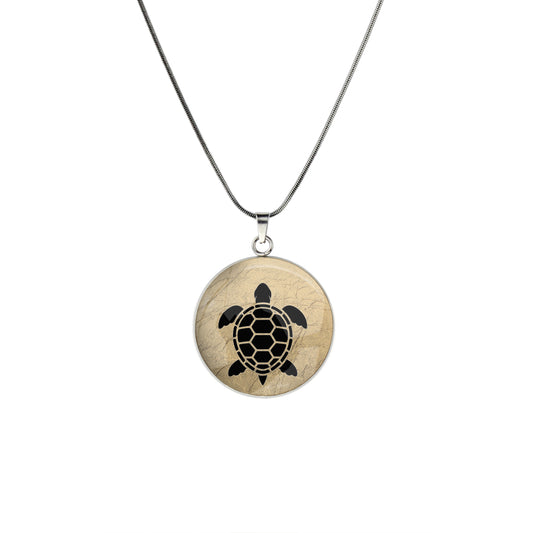TURTLE CIRCLE PENDANT ON A CHAIN NECKLACE - on Satchel