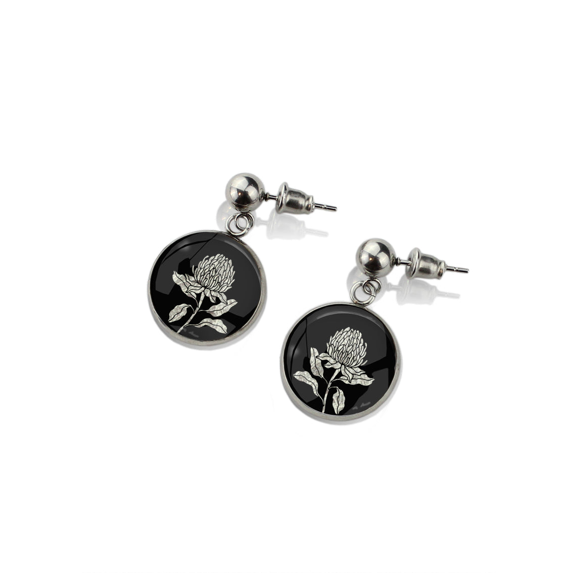 AUSTRALIAN NATIVE FLORA - WARATAH TELOPEA CIRCLE EARRINGS - D932 - in Circle Box