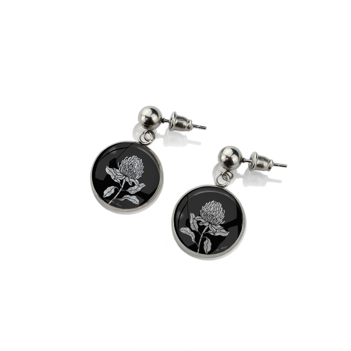 AUSTRALIAN NATIVE FLORA - WARATAH TELOPEA CIRCLE EARRINGS - D932 - in Circle Box