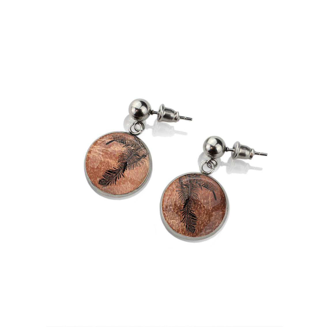 AUSTRALIAN NATIVE FLORA - WOLLEMI PINE CIRCLE EARRINGS - D936S - on Satchel