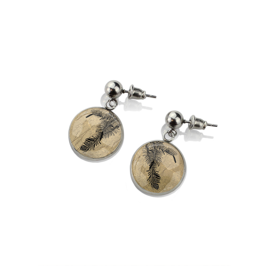 AUSTRALIAN NATIVE FLORA - WOLLEMI PINE CIRCLE EARRINGS - D936S - on Satchel