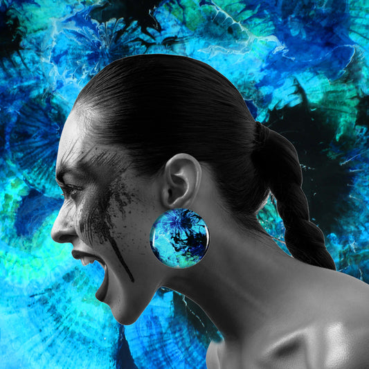 MEDITATION BLUE DISC LARGE STATEMENT EARRINGS - ST018