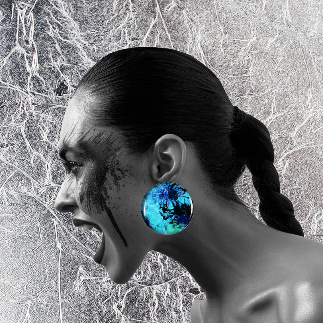 MEDITATION BLUE DISC LARGE STATEMENT EARRINGS - ST018