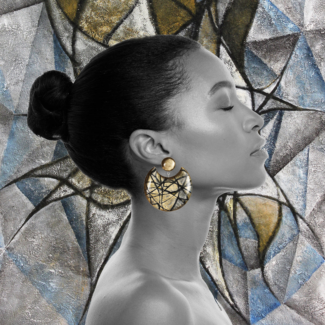 KALEIDOSCOPE MOON ECLIPSE LARGE STATEMENT EARRINGS - ST009