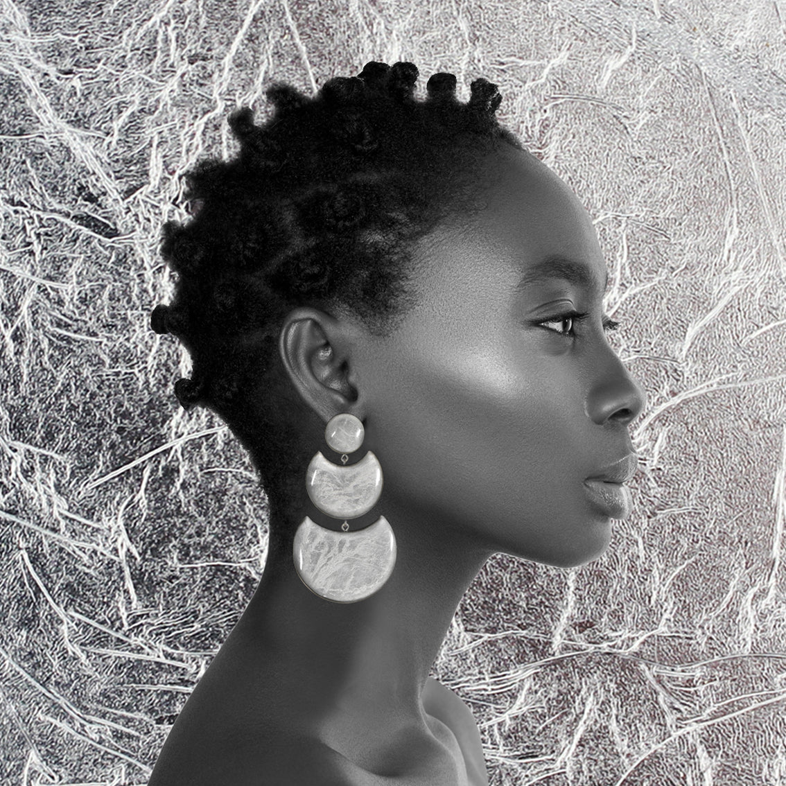 MOON ECLIPSE 3 LEVELS STATEMENT EARRINGS - ST014