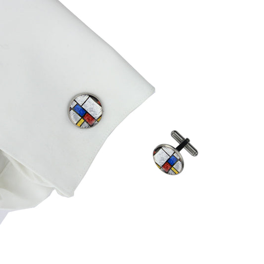 ODE TO MONDRIAN POP ART ABSTRACT PRIMARY COLORS CIRCLE ELEGANT CUFFLINKS - M176