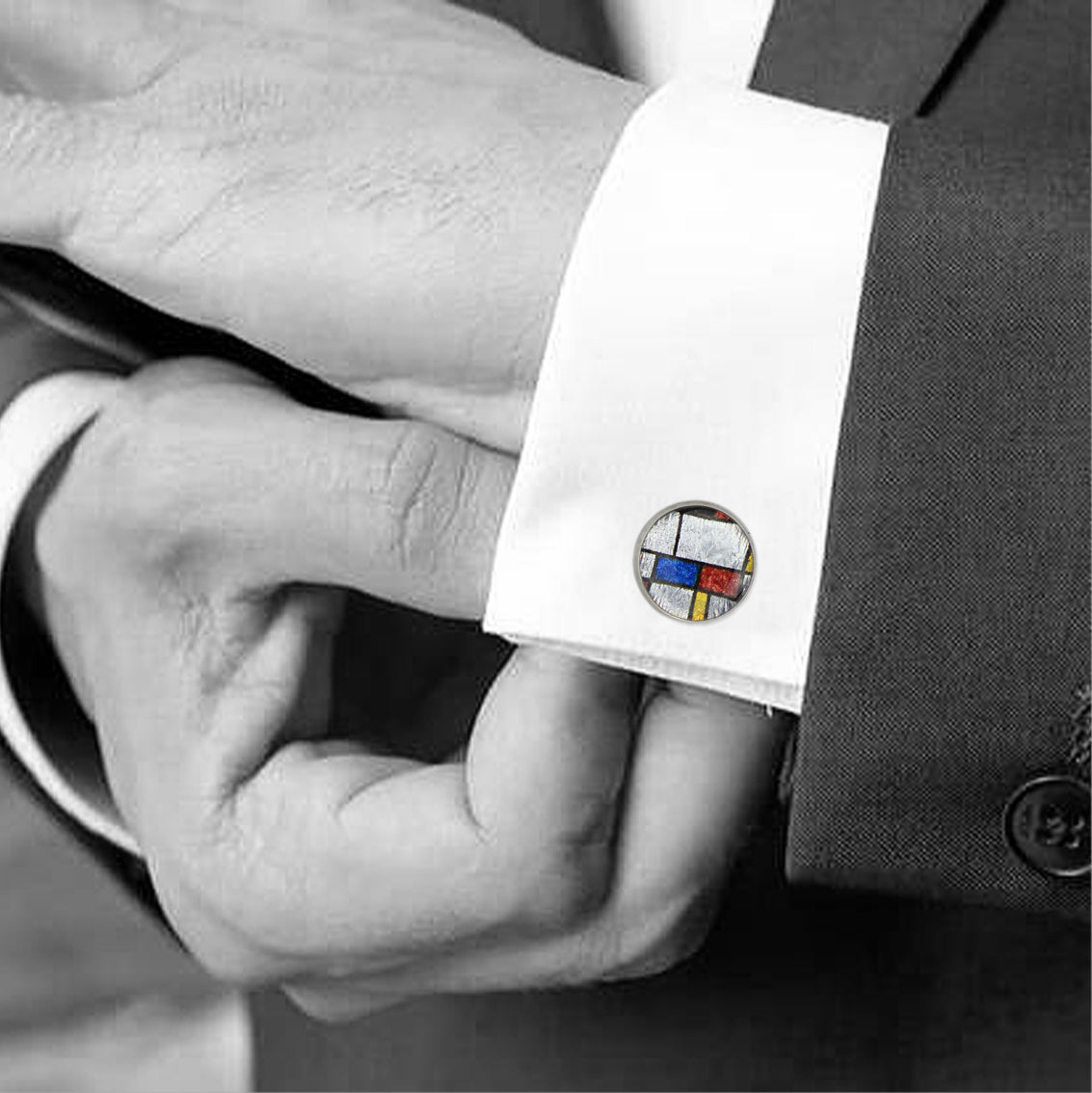 ODE TO MONDRIAN POP ART ABSTRACT PRIMARY COLORS CIRCLE ELEGANT CUFFLINKS - M176