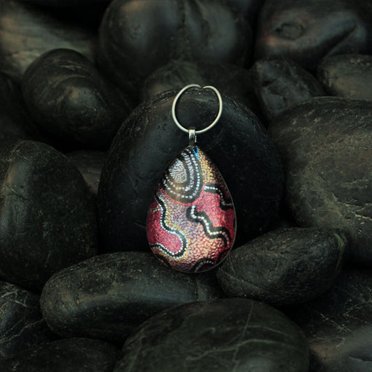 OTTO BUSH TOMATO RED AND BLUE LARGE DROP PENDANT ON A CHAIN NECKLACE - D458