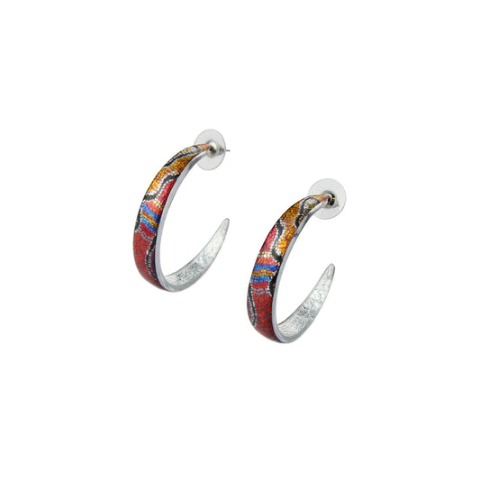 OTTO BUSH TOMATO RED AND BLUE STATEMENT LOOP EARRINGS - D677