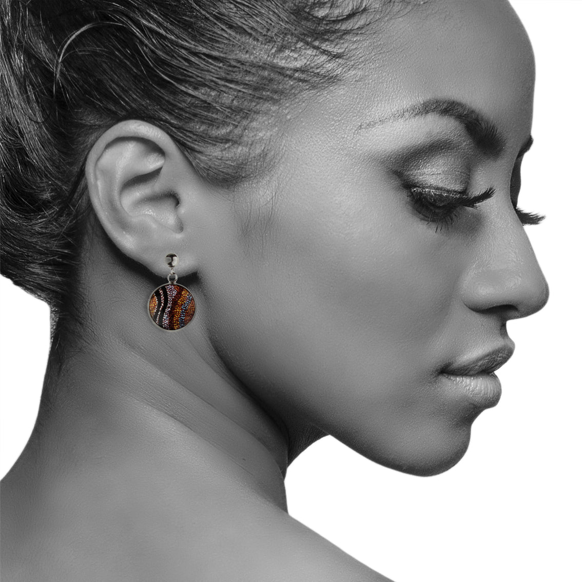 OTTO DANDLE DROP STAR CIRCLE ORANGE EARRINGS - SD193 - in Circle Box