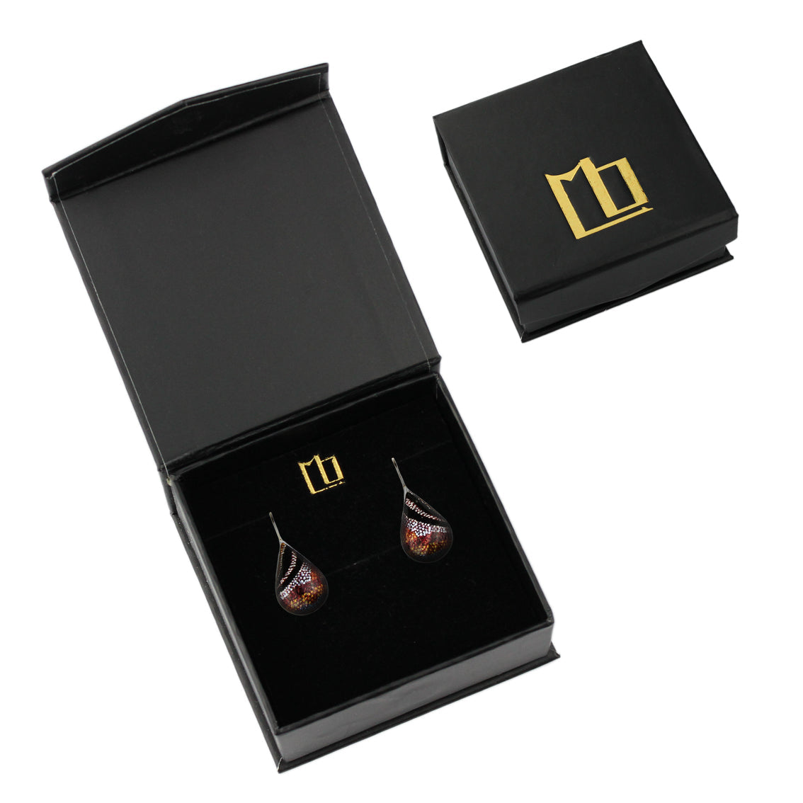 OTTO DANDLE DROP STAR DOMED ORANGE EARRINGS - SD194