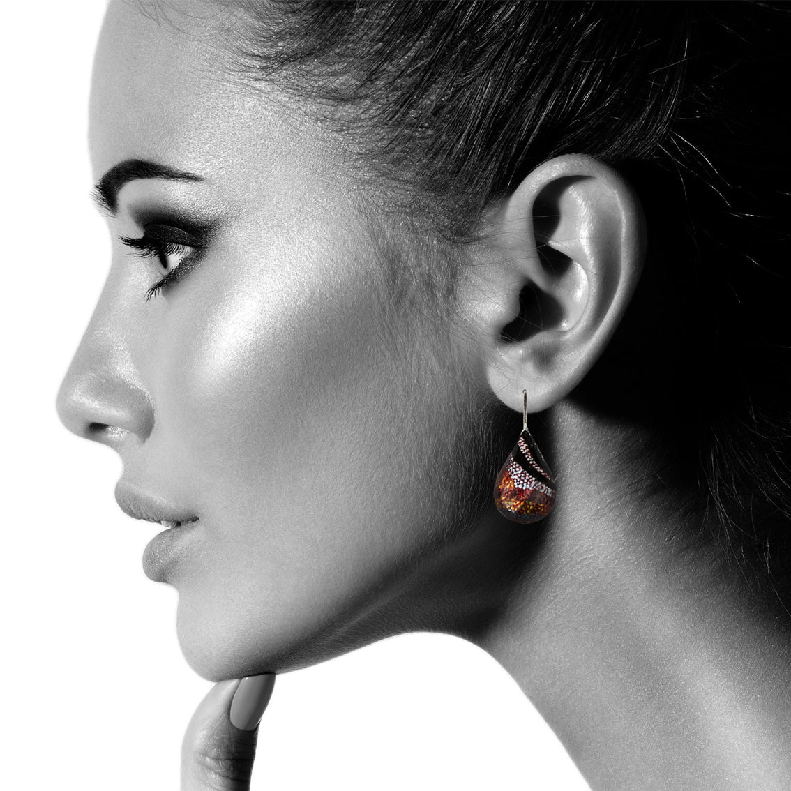 OTTO DANDLE DROP STAR DOMED ORANGE EARRINGS - SD194