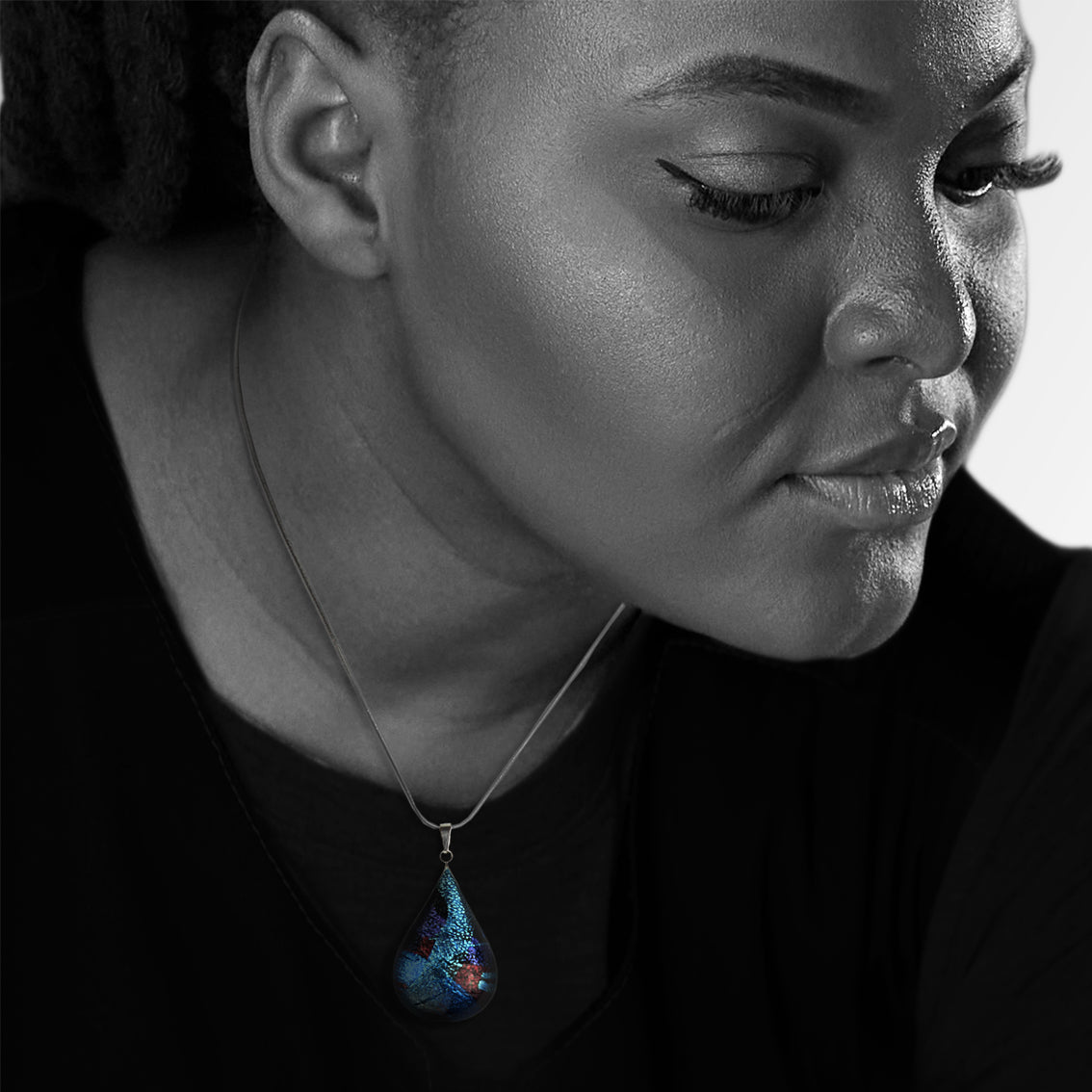 PAULINE EMU DREAMING BLUE DOMED DROP PENDANT ON A CHAIN NECKLACE - SD277