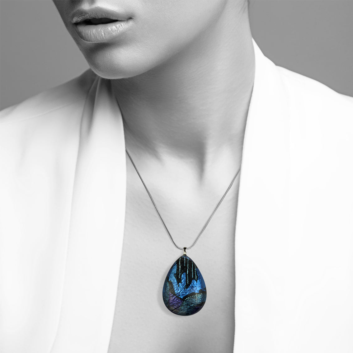 PAULINE EMU DREAMING BLUE LARGE DROP PENDANT ON A CHAIN NECKLACE - SD278