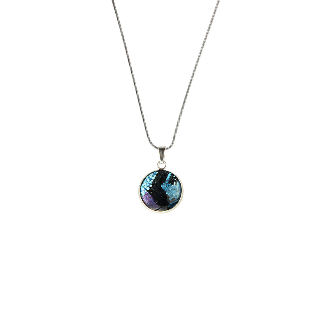 PAULINE EMU DREAMING BLUE XS CIRCLE PENDANT ON A CHAIN NECKLACE - SD275S - on Satchel