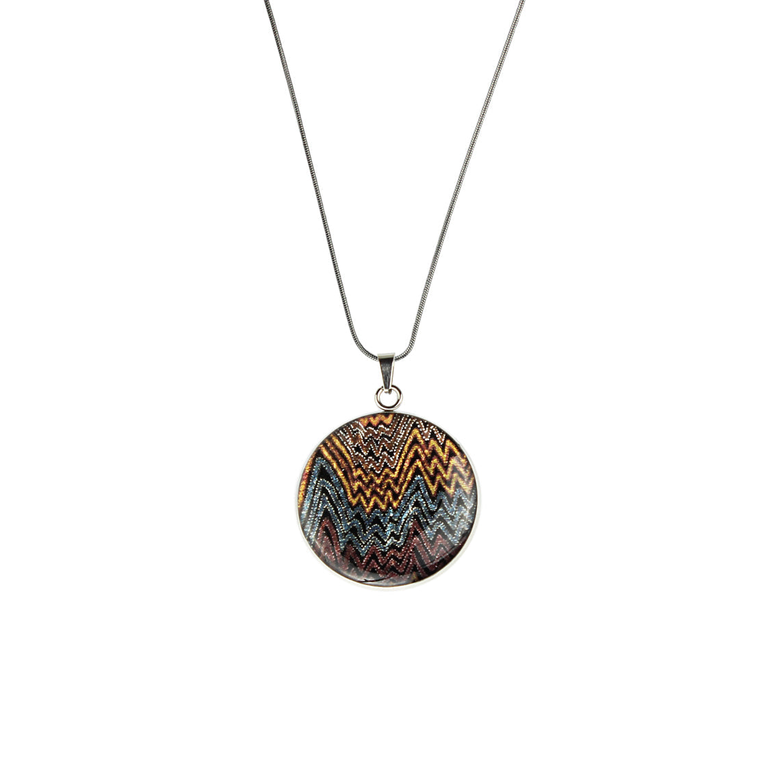 PAULINE GALLAGHER DESERT EARTHY COLORS CIRCLE PENDANT ON A CHAIN NECKLACE - SD072 - in Circle Box