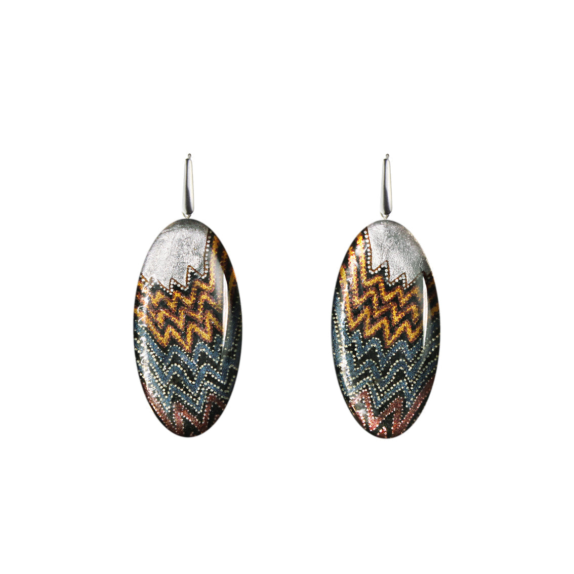 PAULINE GALLAGHER DANDLE DROP DESERT STATEMENT XXL EARTHY COLORS OVAL EARRINGS - SD070