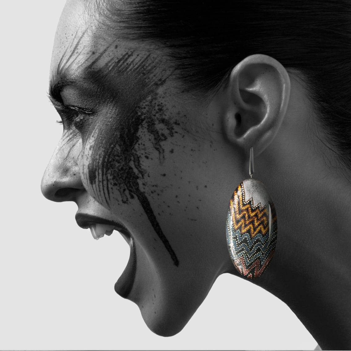 PAULINE GALLAGHER DANDLE DROP DESERT STATEMENT XXL EARTHY COLORS OVAL EARRINGS - SD070