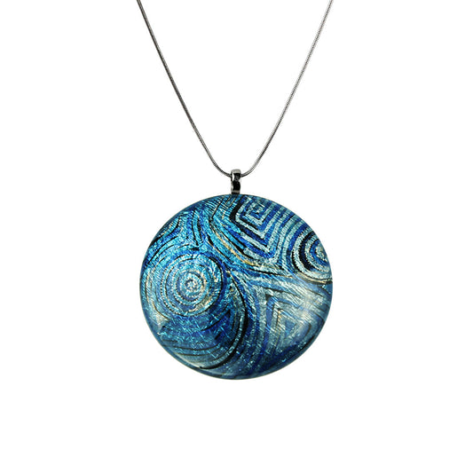 PAULINE GALLAGHER MINA BLUE LARGE CIRCLE PENDANT ON A CHAIN NECKLACE - SD055