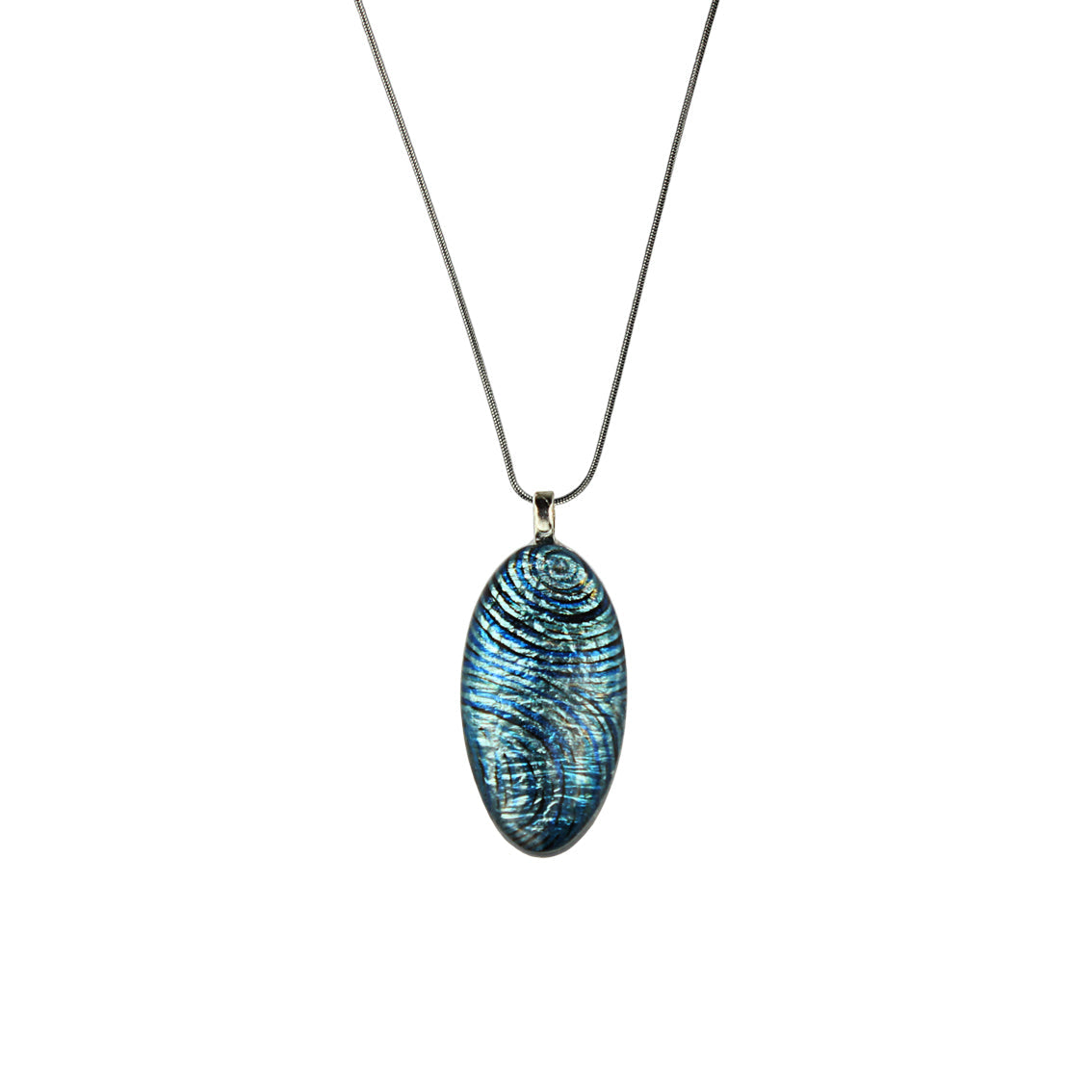 PAULINE GALLAGHER MINA BLUE NARROW OVAL PENDANT ON A CHAIN NECKLACE - SD053