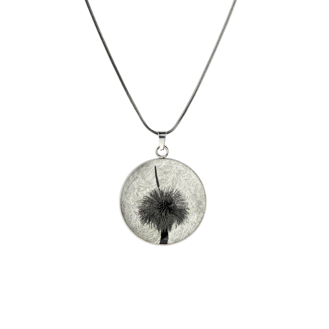 AUSTRALIAN NATIVE FLORA - GRASS TREE CIRCLE PENDANT ON A CHAIN NECKLACE - D855 - in Circle Box
