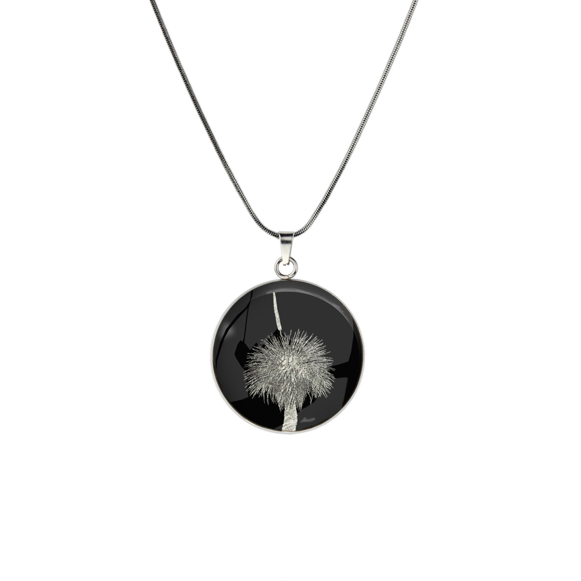 AUSTRALIAN NATIVE FLORA - GRASS TREE CIRCLE PENDANT ON A CHAIN NECKLACE - D855 - in Circle Box