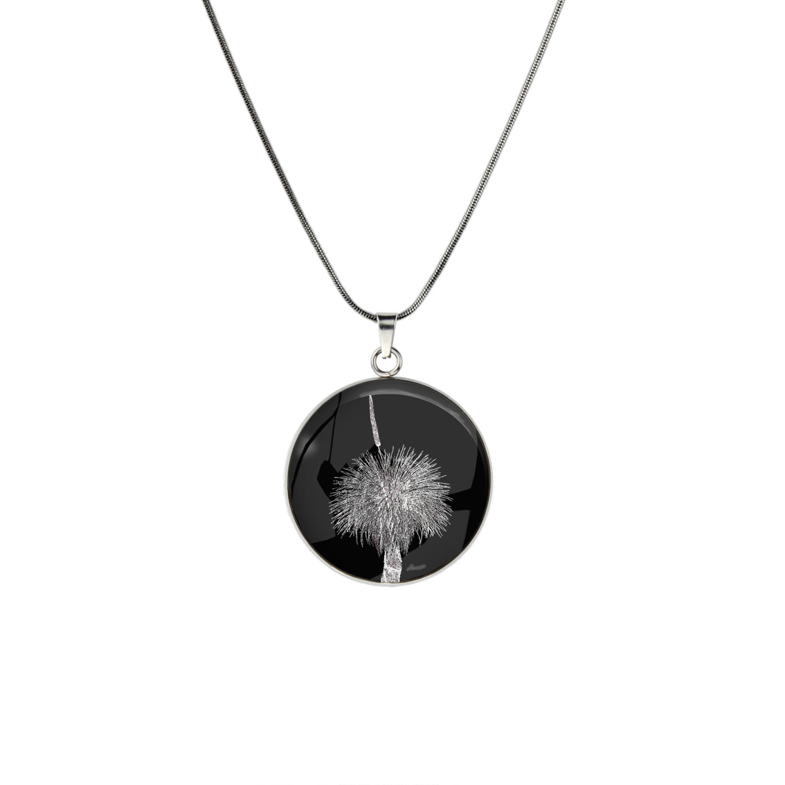 AUSTRALIAN NATIVE FLORA - GRASS TREE CIRCLE PENDANT ON A CHAIN NECKLACE - D855 - in Circle Box