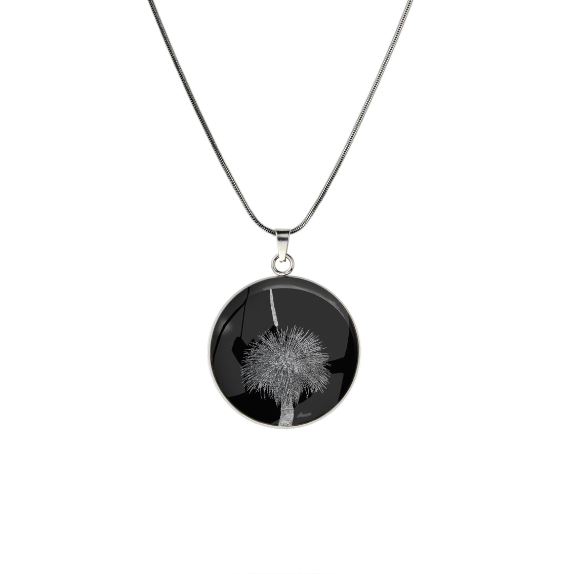 AUSTRALIAN NATIVE FLORA - GRASS TREE CIRCLE PENDANT ON A CHAIN NECKLACE - D855 - in Circle Box