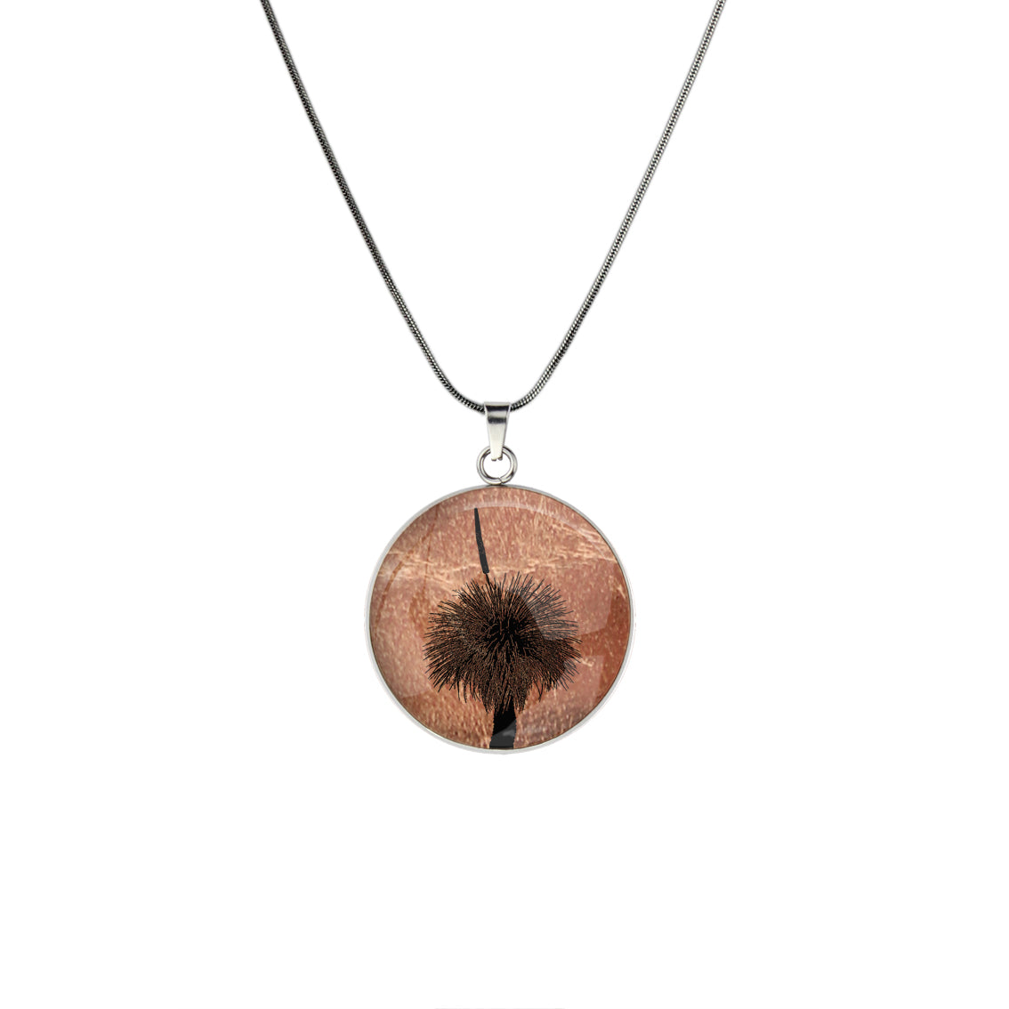 AUSTRALIAN NATIVE FLORA - GRASS TREE CIRCLE PENDANT ON A CHAIN NECKLACE - D855 - in Circle Box