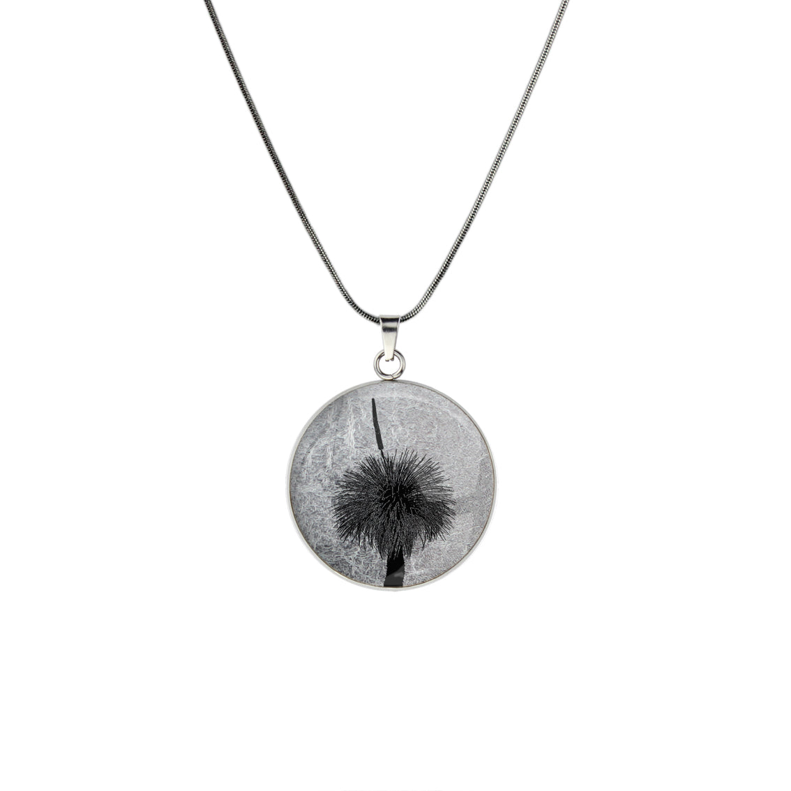AUSTRALIAN NATIVE FLORA - GRASS TREE CIRCLE PENDANT ON A CHAIN NECKLACE - D855 - in Circle Box