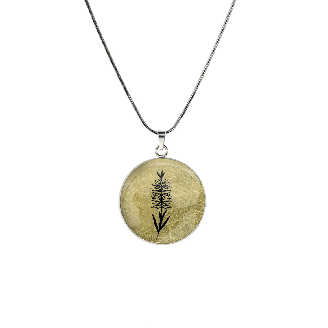 AUSTRALIAN NATIVE FLORA - BOTTLEBRUSH CIRCLE PENDANT ON A CHAIN NECKLACE - D859 - in Circle Box
