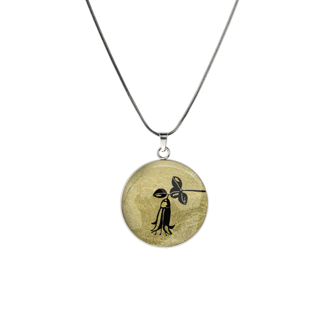 AUSTRALIAN NATIVE FLORA - CANBERRA BELLS TELOPEA CIRCLE PENDANT ON A CHAIN NECKLACE - D863S - on Satchel