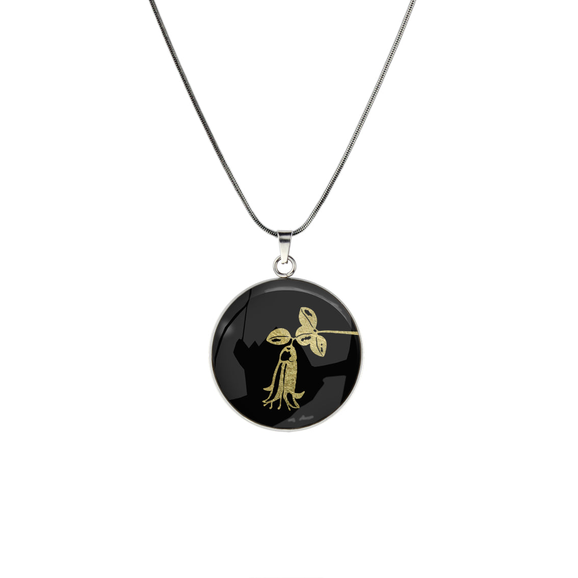 AUSTRALIAN NATIVE FLORA - CANBERRA BELLS TELOPEA CIRCLE PENDANT ON A CHAIN NECKLACE - D863S - on Satchel
