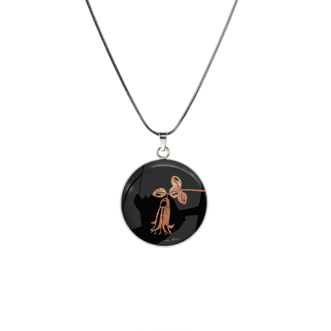 AUSTRALIAN NATIVE FLORA - CANBERRA BELLS TELOPEA CIRCLE PENDANT ON A CHAIN NECKLACE - D863S - on Satchel