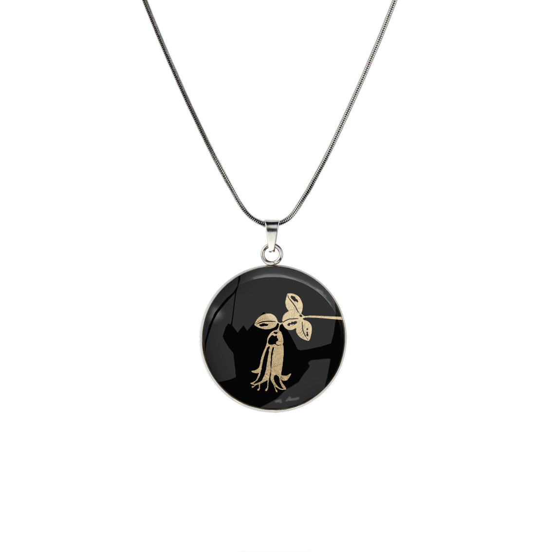 AUSTRALIAN NATIVE FLORA - CANBERRA BELLS TELOPEA CIRCLE PENDANT ON A CHAIN NECKLACE - D863S - on Satchel