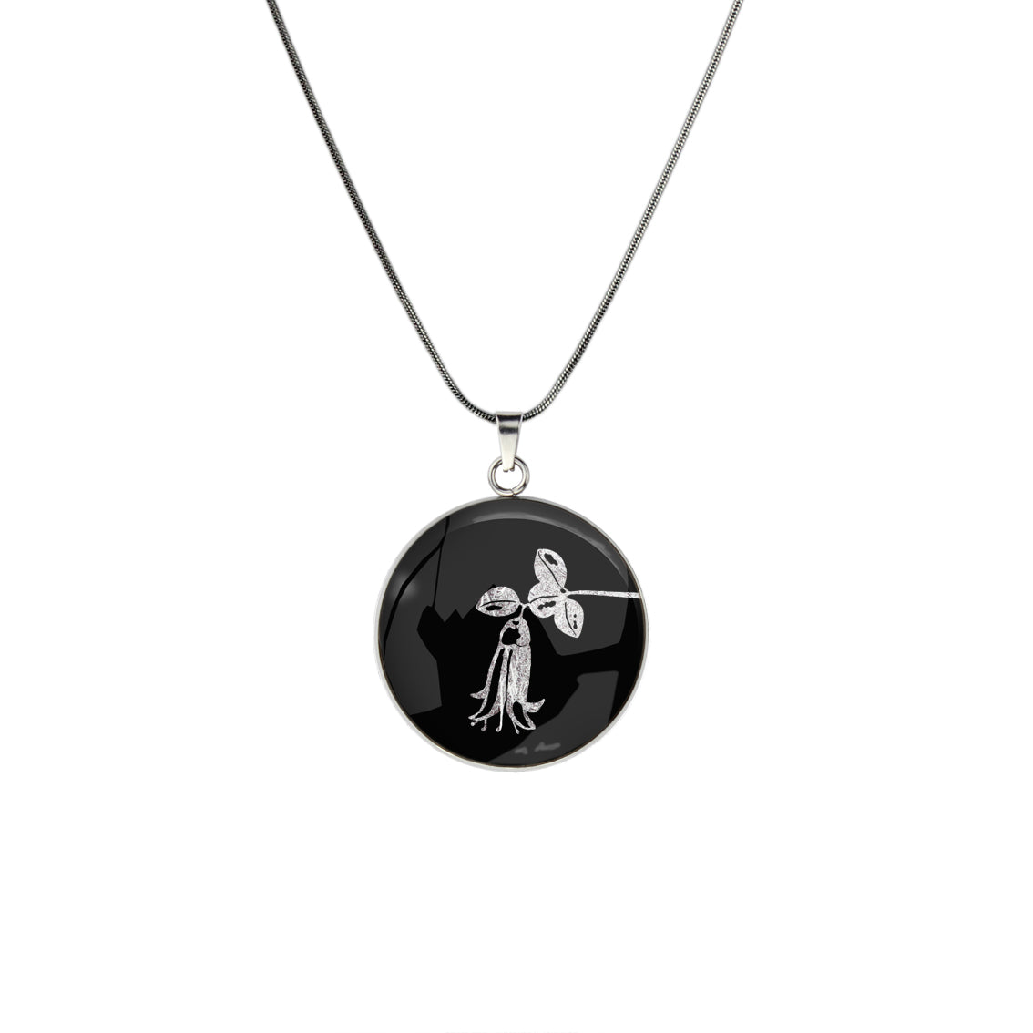 AUSTRALIAN NATIVE FLORA - CANBERRA BELLS TELOPEA CIRCLE PENDANT ON A CHAIN NECKLACE - D863S - on Satchel