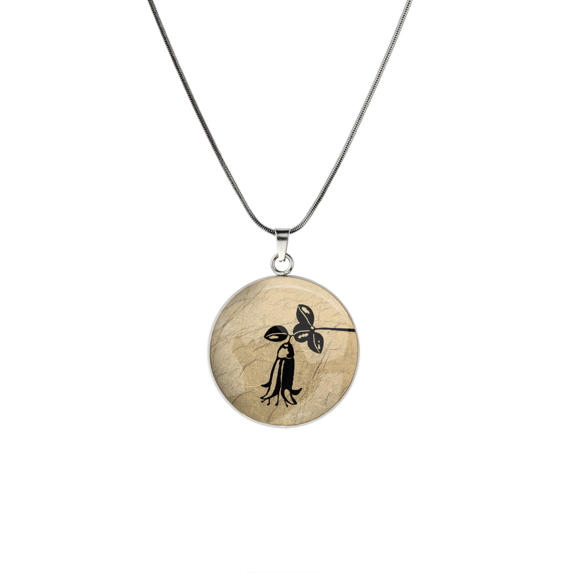 AUSTRALIAN NATIVE FLORA - CANBERRA BELLS TELOPEA CIRCLE PENDANT ON A CHAIN NECKLACE - D863S - on Satchel