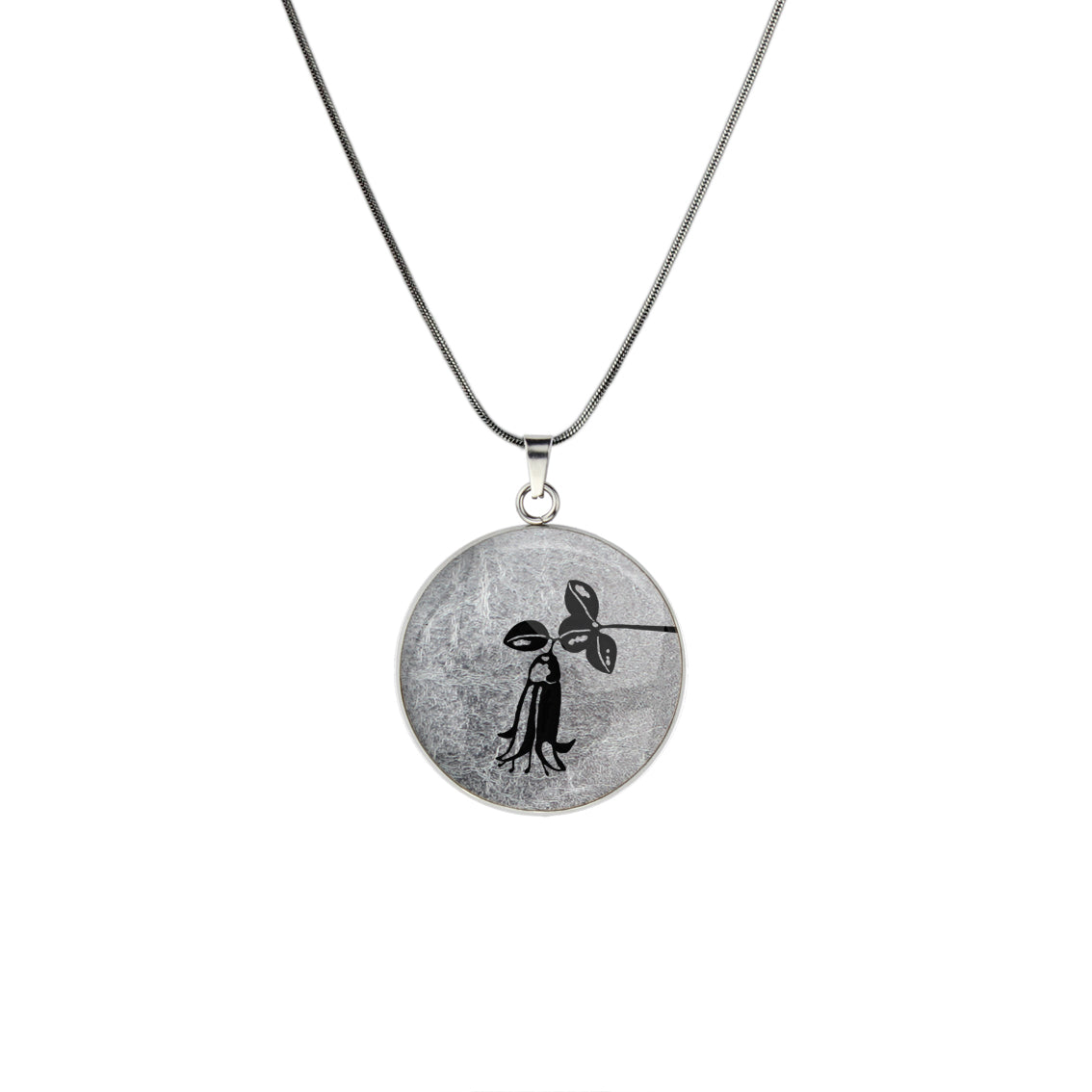 AUSTRALIAN NATIVE FLORA - CANBERRA BELLS TELOPEA CIRCLE PENDANT ON A CHAIN NECKLACE - D863S - on Satchel