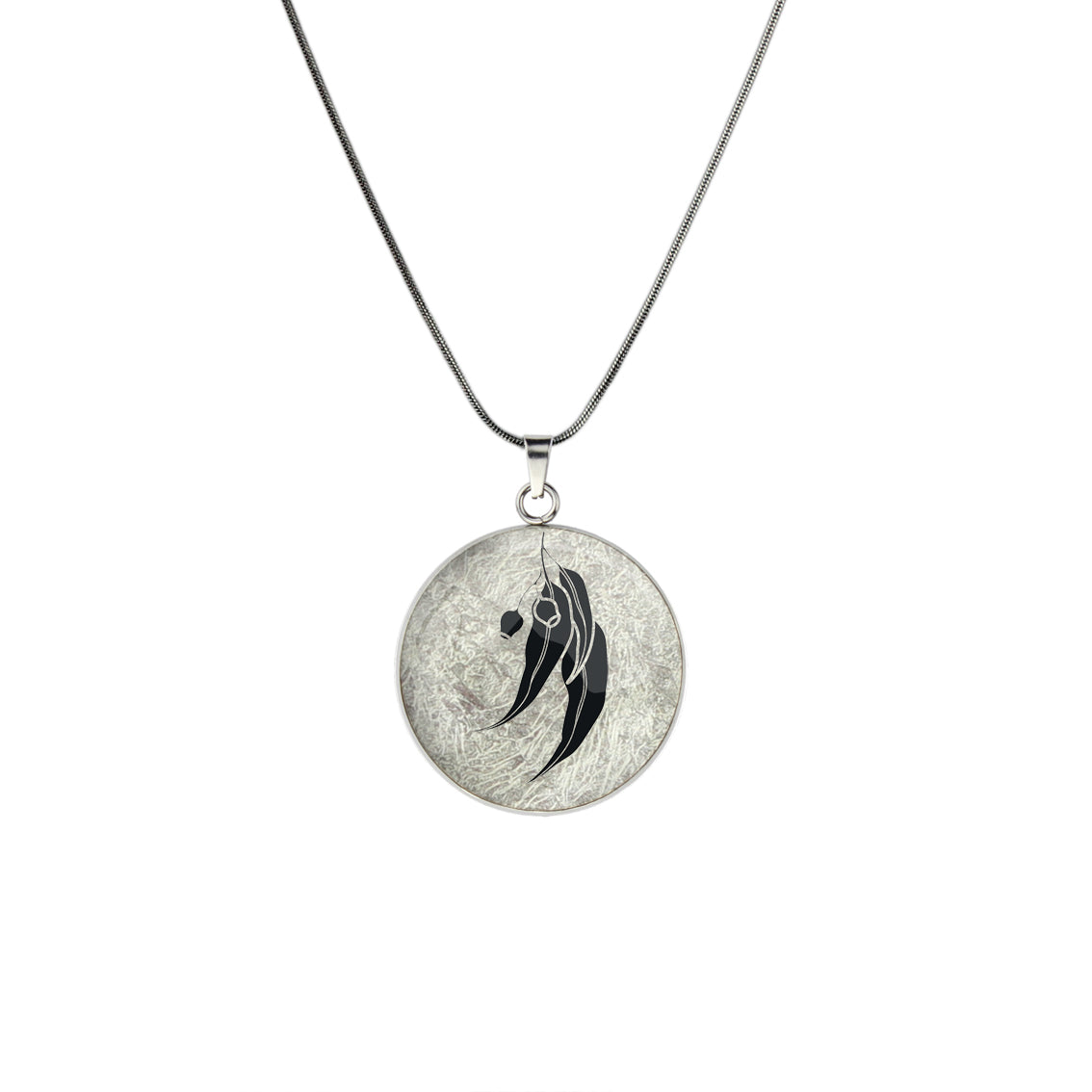 AUSTRALIAN NATIVE FLORA - EUCALYPTUS GUMNUT CIRCLE PENDANT ON A CHAIN NECKLACE - D867S - on Satchel