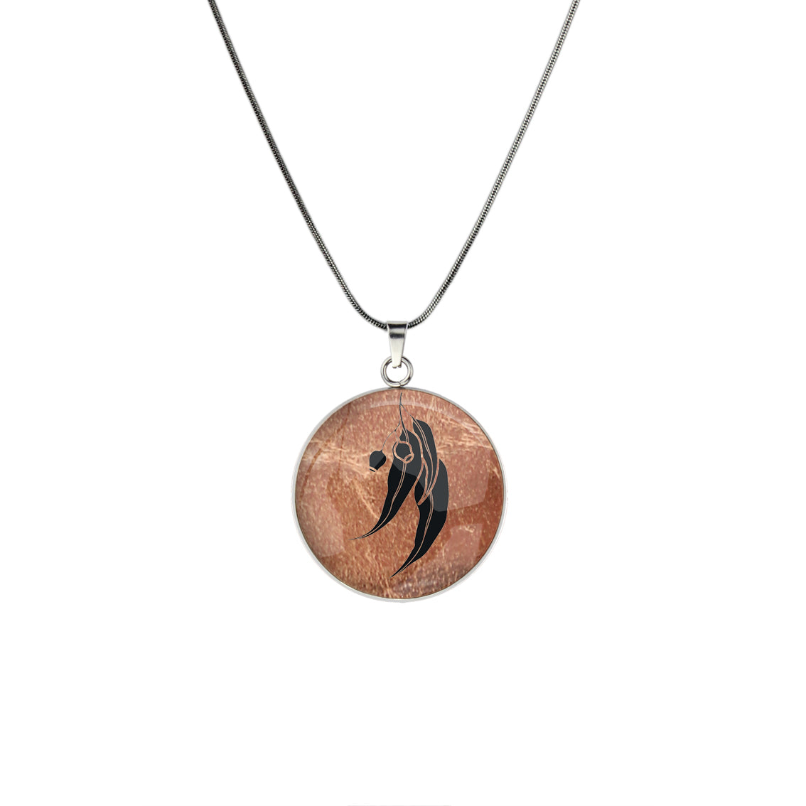 AUSTRALIAN NATIVE FLORA - EUCALYPTUS GUMNUT CIRCLE PENDANT ON A CHAIN NECKLACE - D867 - in Circle Box