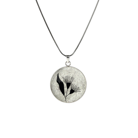AUSTRALIAN NATIVE FLORA - EUCALYPTUS GUMTREE FLOWER CIRCLE PENDANT ON A CHAIN NECKLACE - D871 - in Circle Box